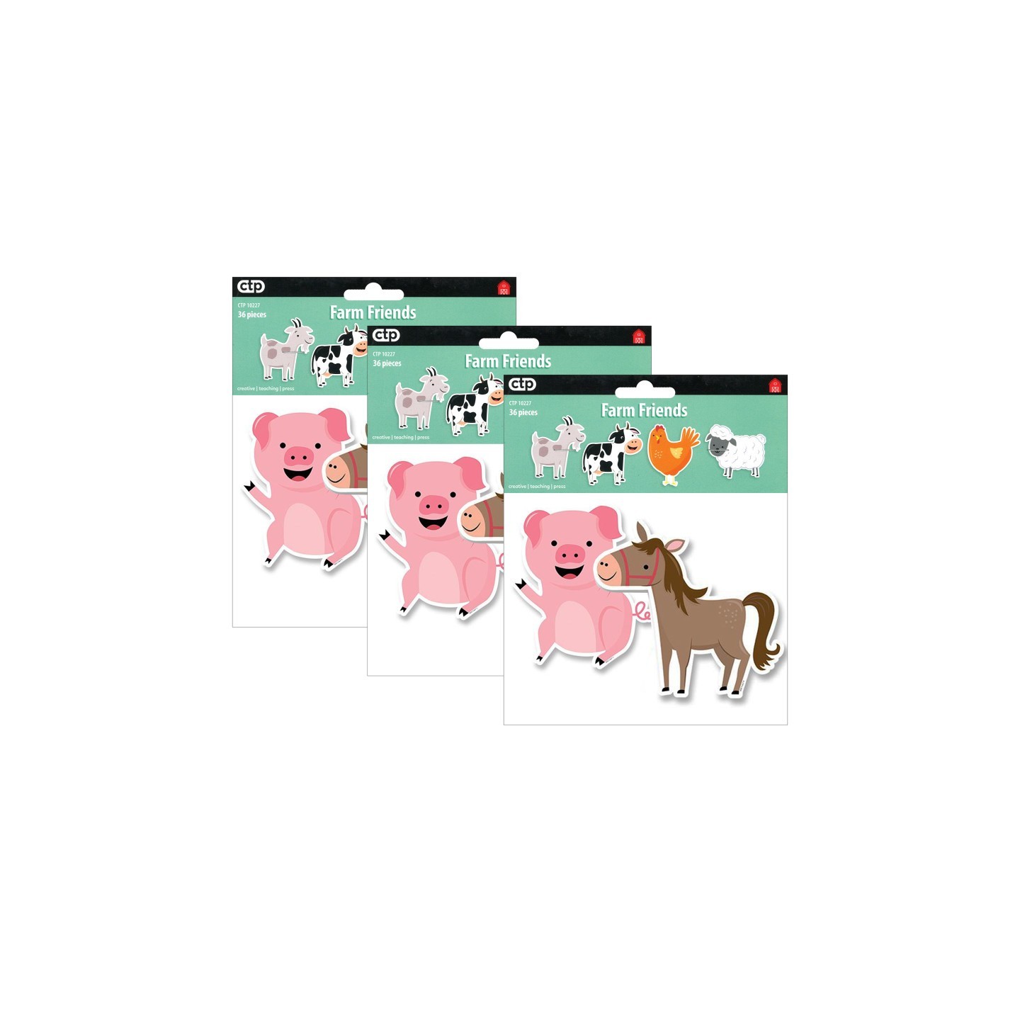 Creative Teaching Press® Farm Friends 6" Designer Cut-Outs, 36 Per Pack, 3 Packs