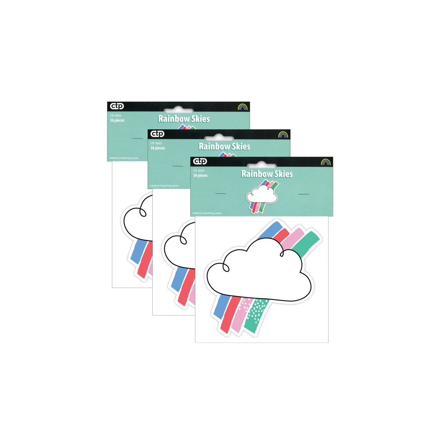 Creative Teaching Press® Rainbow Skies 6" Designer Cut-Outs, 36 Per Pack, 3 Packs