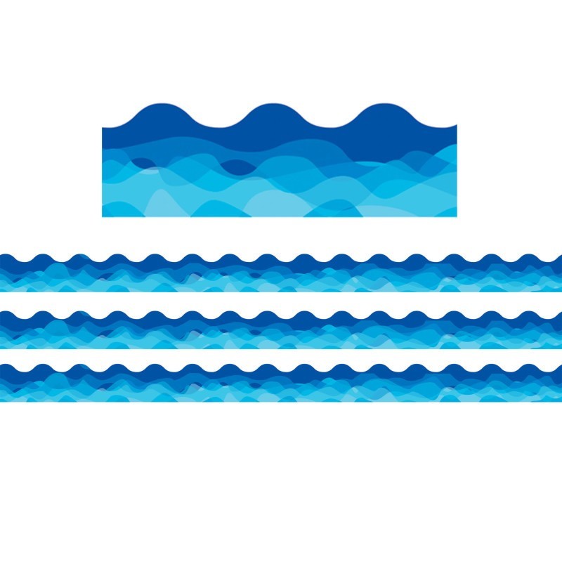 Creative Teaching Press® Waves Of Blue Wavy EZ Border, 48 Feet Per Pack, 3 Packs
