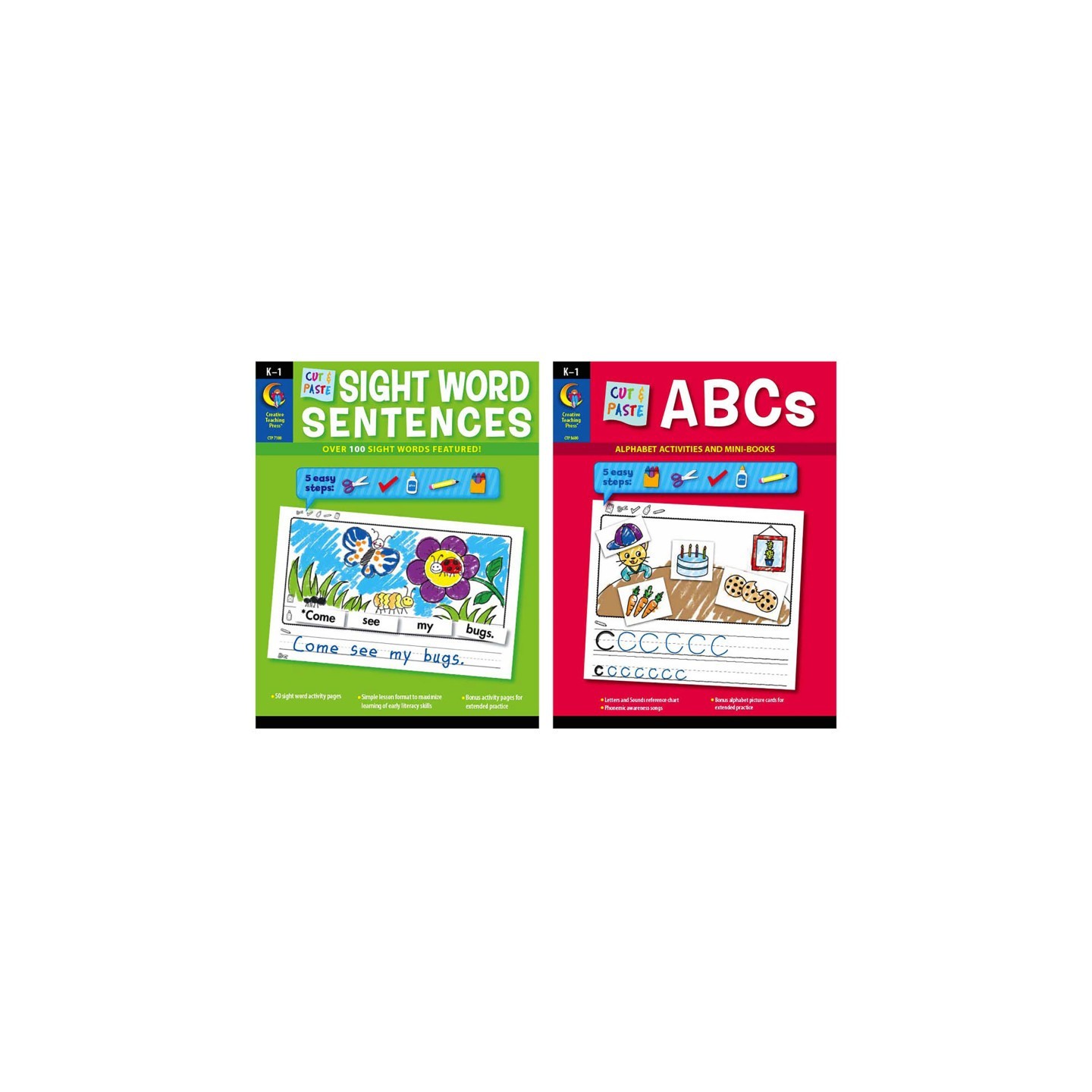 Creative Teaching Press® Cut & Paste Letters & Sight Word Sentences, 2-Book Set