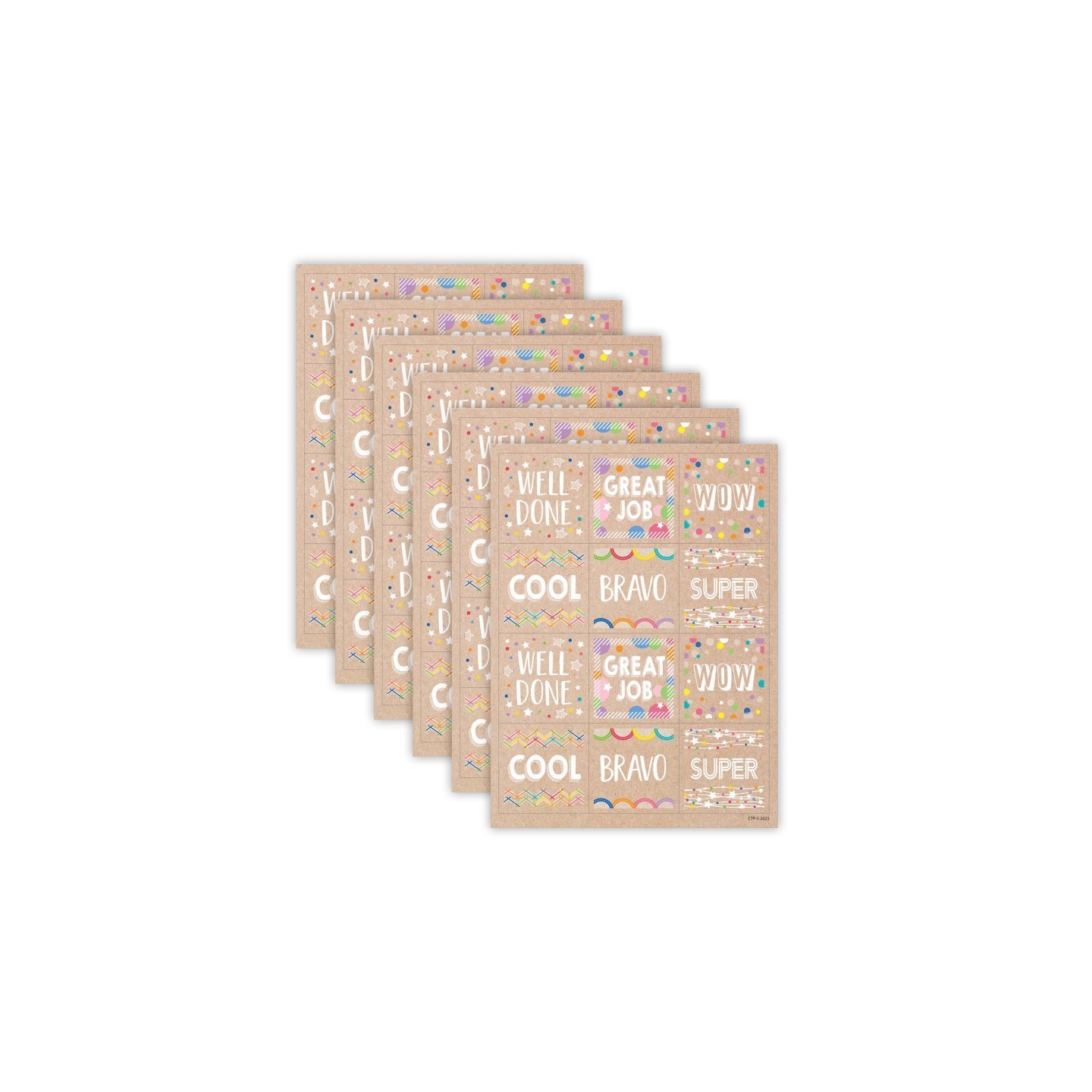 Creative Teaching Press® Krafty Pop Colorful Kraft Reward Stickers, 60 Per Pack, 6 Packs
