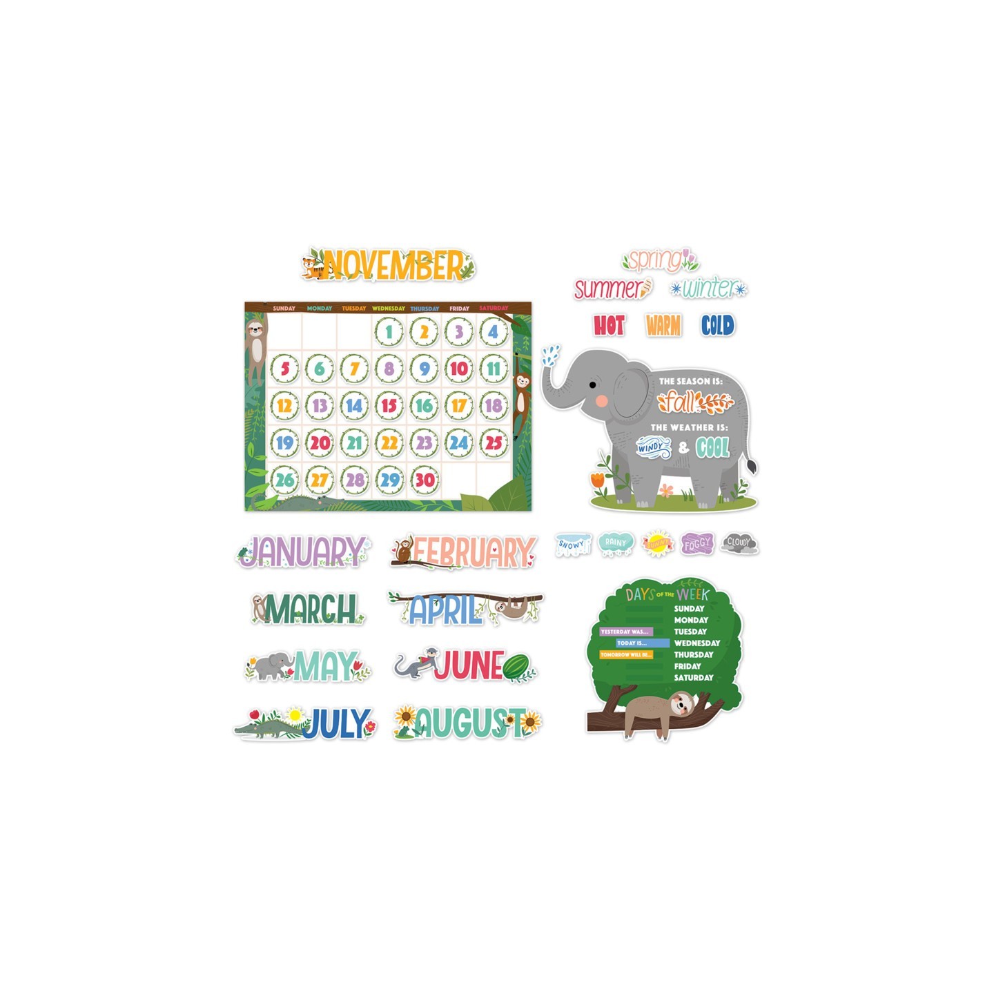 Creative Teaching Press® Jungle Friends Calendar Set Bulletin Board, 67 Pieces