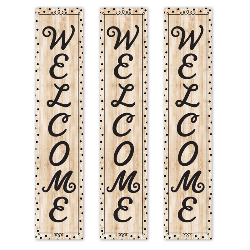 Creative Teaching Press® Black, White, and Wood Welcome Banner, 8" x 39", Pack of 3