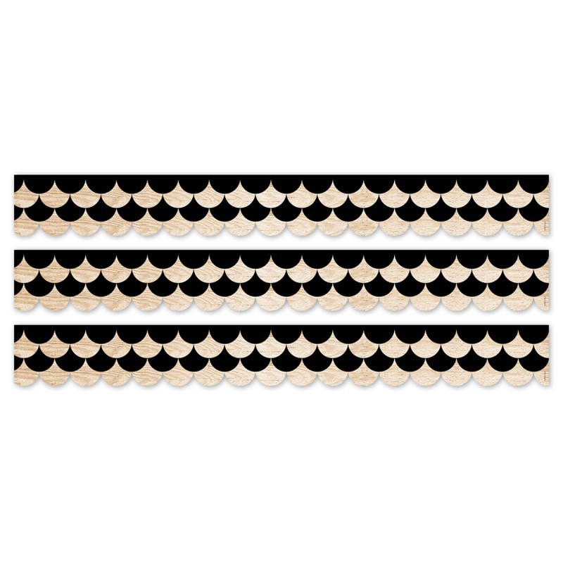 Creative Teaching Press® Core Decor Black and Wood Scallops EZ Border, 48 Feet Per Pack, 3 Packs