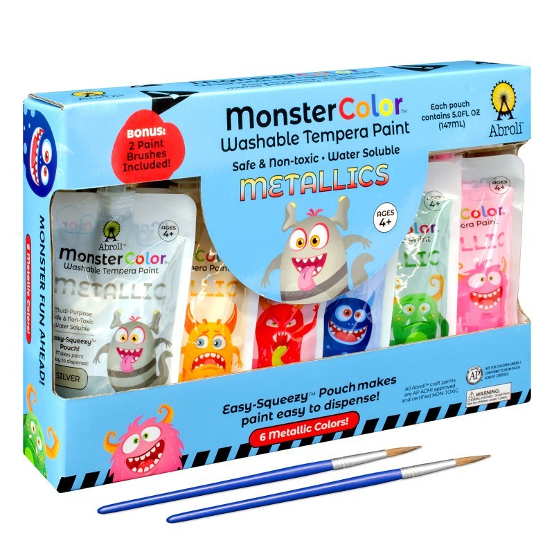 Abroli MonsterColor Washable Tempera Paint, 5 oz., Metallic, 6-Pack