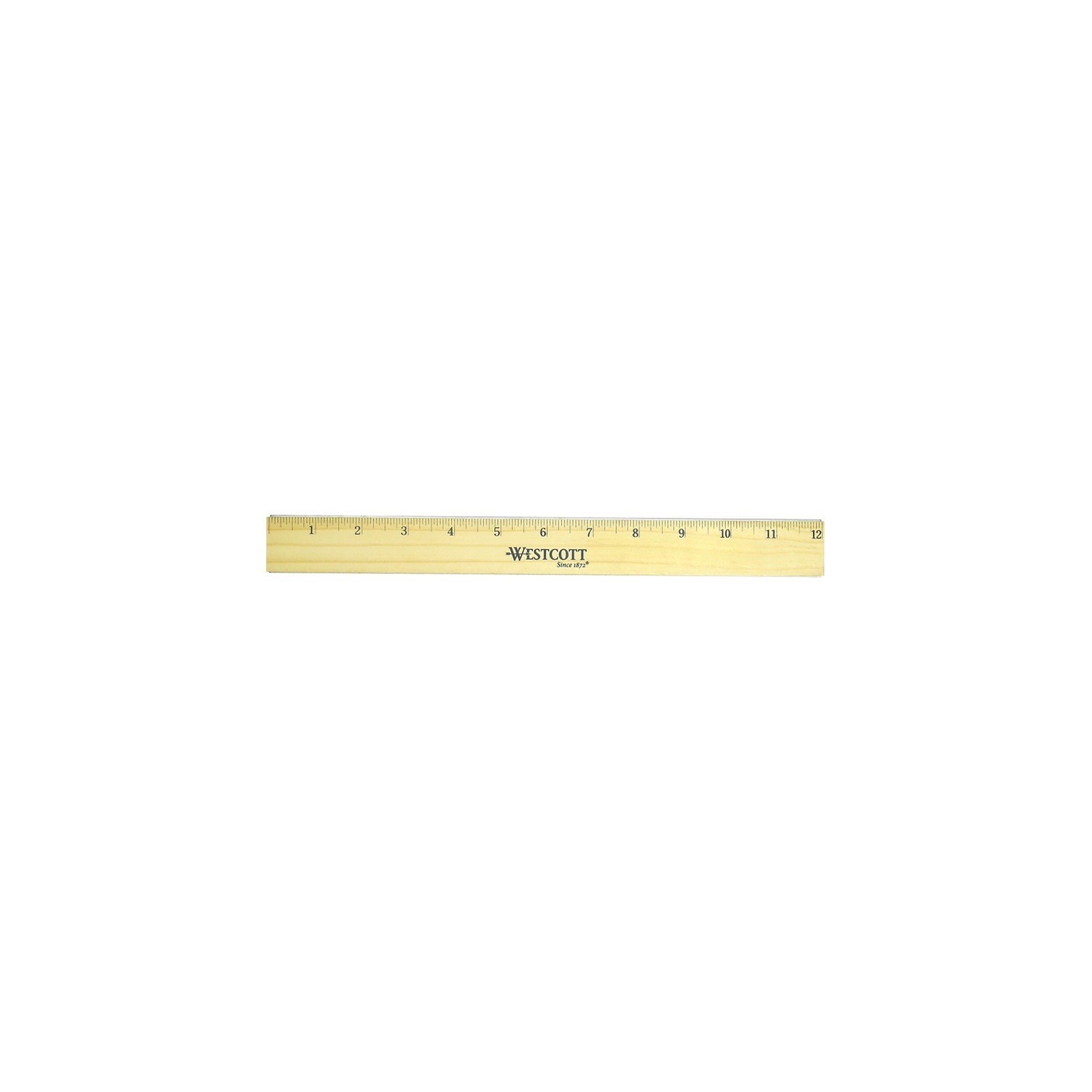 Westcott® Flat Wood Ruler With Two Double Brass Edges, Standard/Metric, 12 in, Clear Lacquer Finish