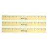 Westcott® Flat Wood Ruler With Two Double Brass Edges, Standard/Metric, 12 in, Clear Lacquer Finish, Set of 3