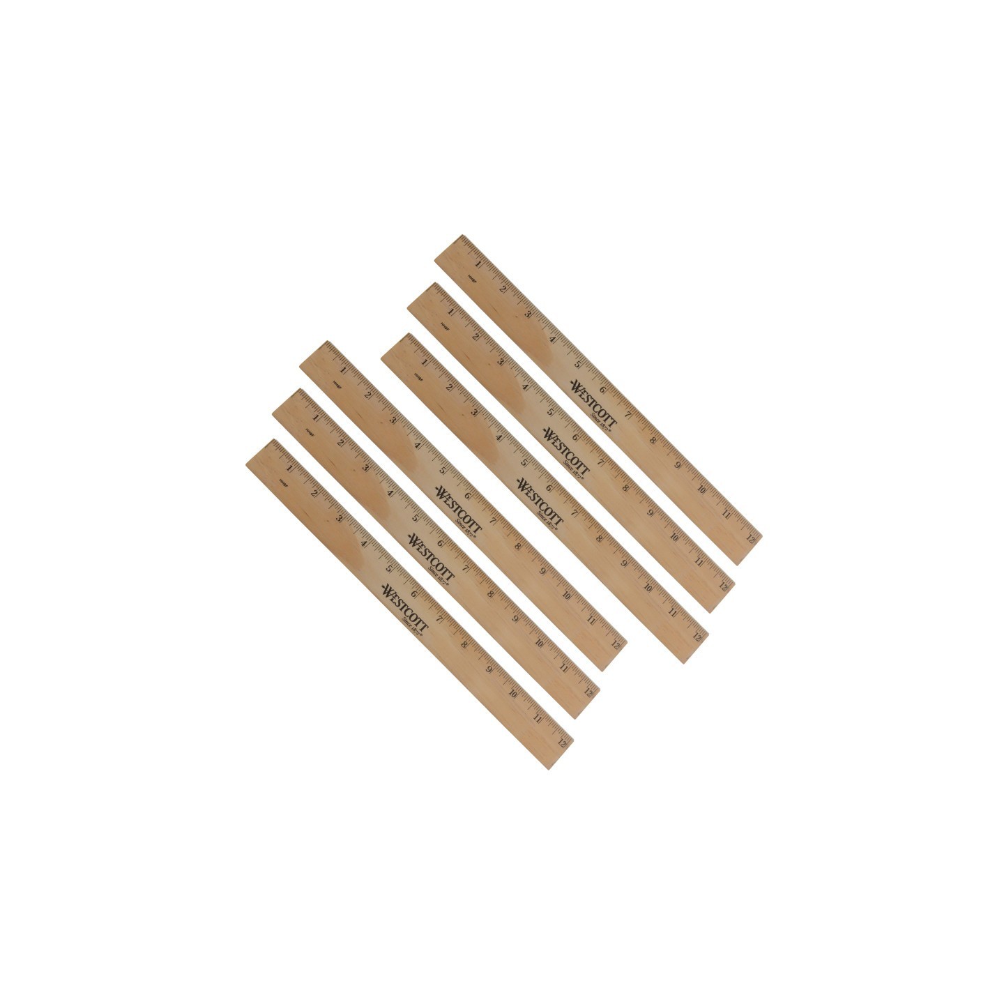 Westcott® Wood Ruler, Metric and 1/16 in Scale With Single Metal Edge, 12 in Long, Set of 6