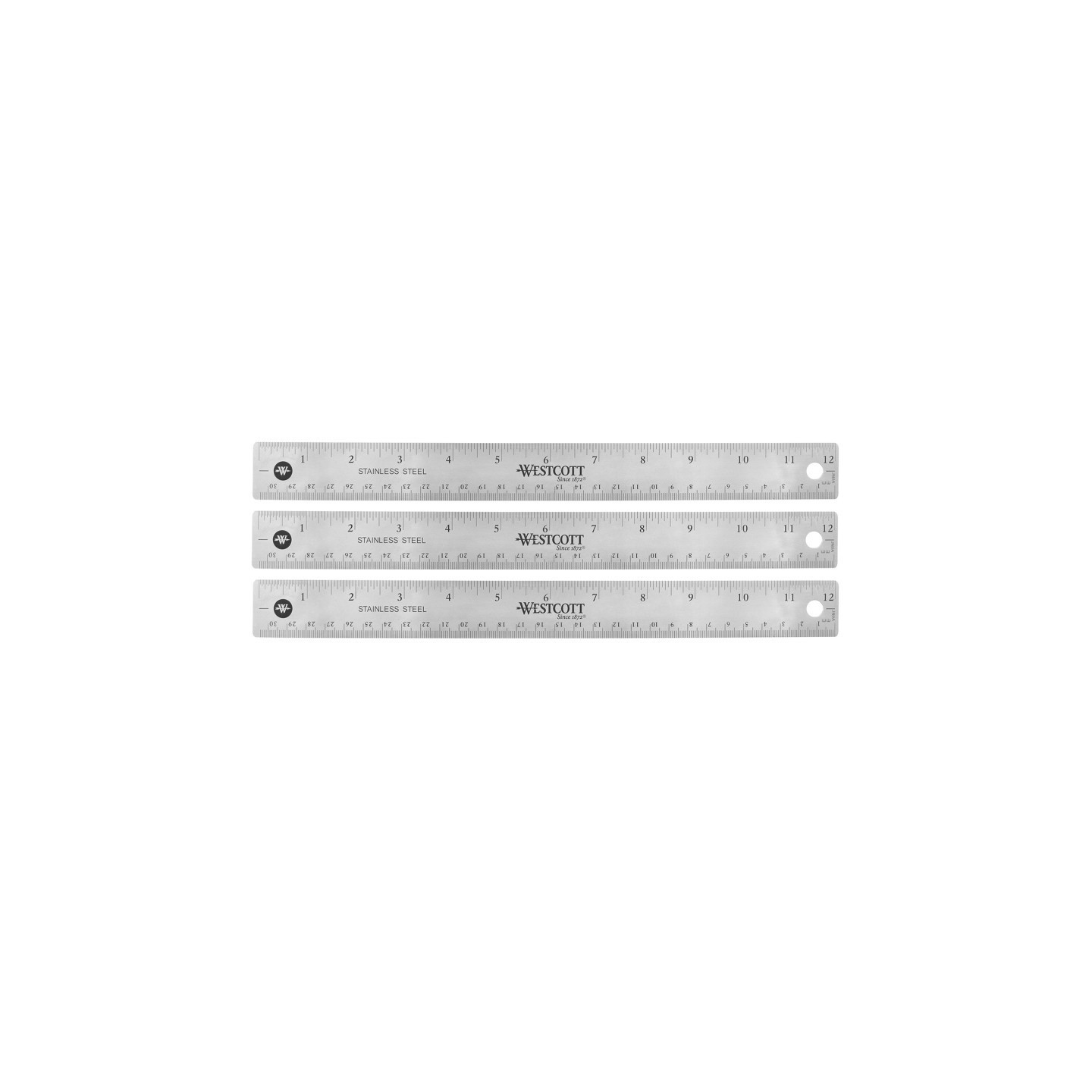 Westcott® 12" Stainless Steel Office Ruler With Non Slip Cork Base, Pack of 3