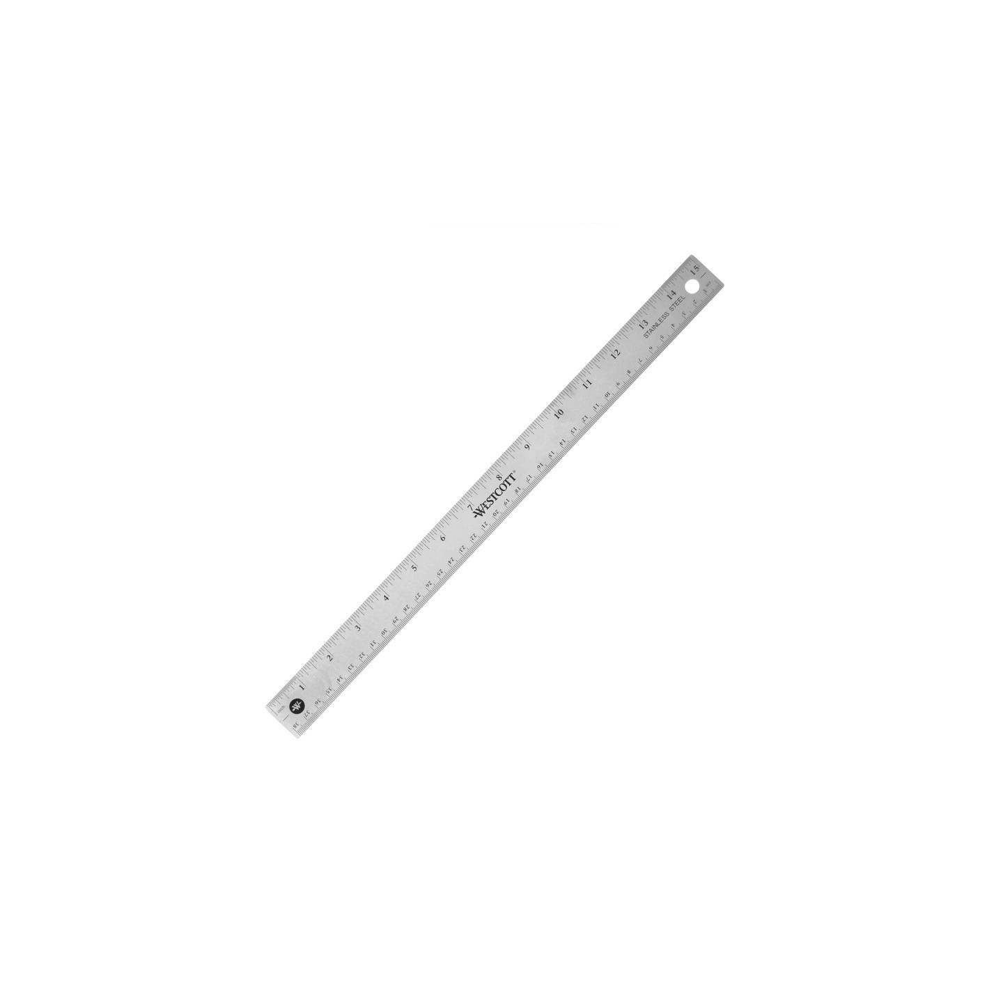 Westcott® Stainless Steel Office Ruler With Non Slip Cork Base, Standard/Metric, 15 in Long