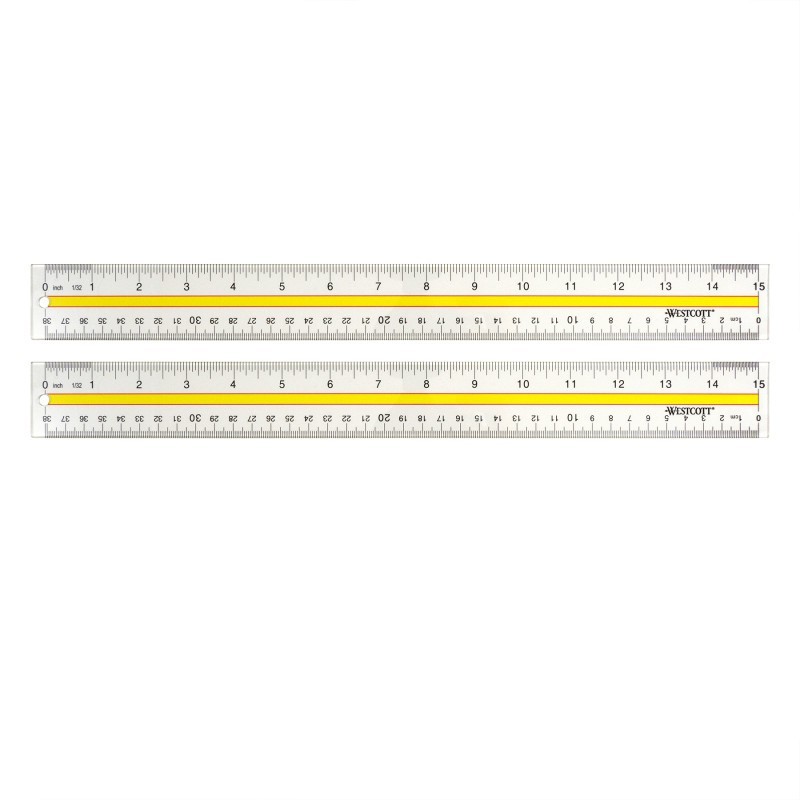 Westcott® Acrylic Data Highlight Reading Ruler With Tinted Guide, 15 in Long, Clear/Yellow, Set of 2