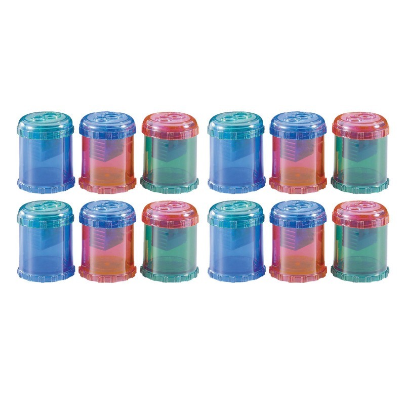 Westcott® Plastic Manual Pencil and Crayon Sharpener, 2-Hole, Assorted Colors (No Color Choice), Pack of 12