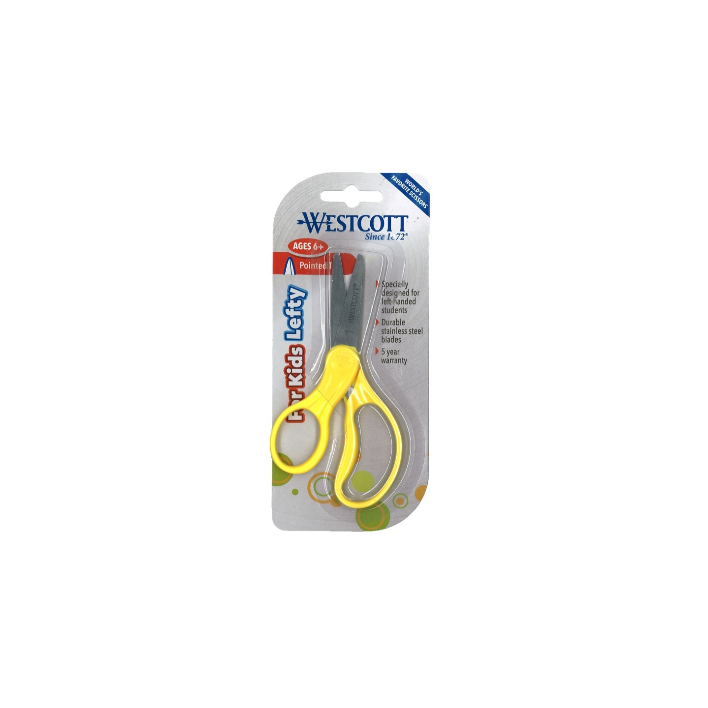 Westcott® 5" Lefty Hard Handle Kids Scissors, Pointed, Assorted Colors (No Color Choice)