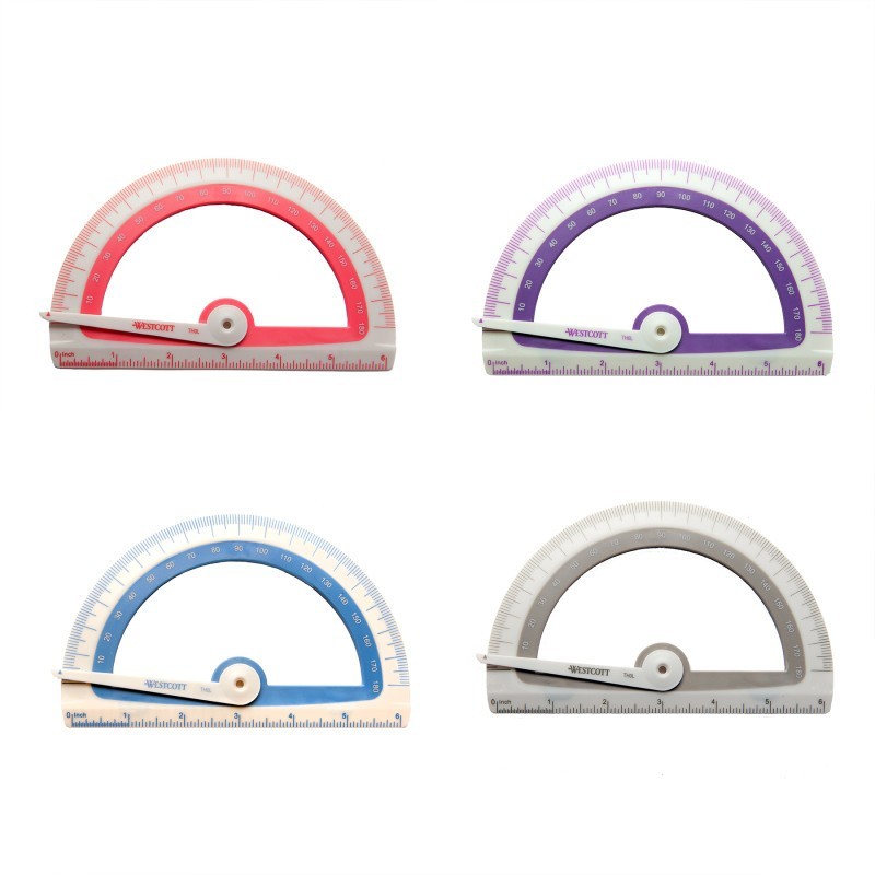 Westcott® Soft Touch School Protractor With Antimicrobial Product Protection, Plastic, 6 in Ruler Edge, Assorted Colors