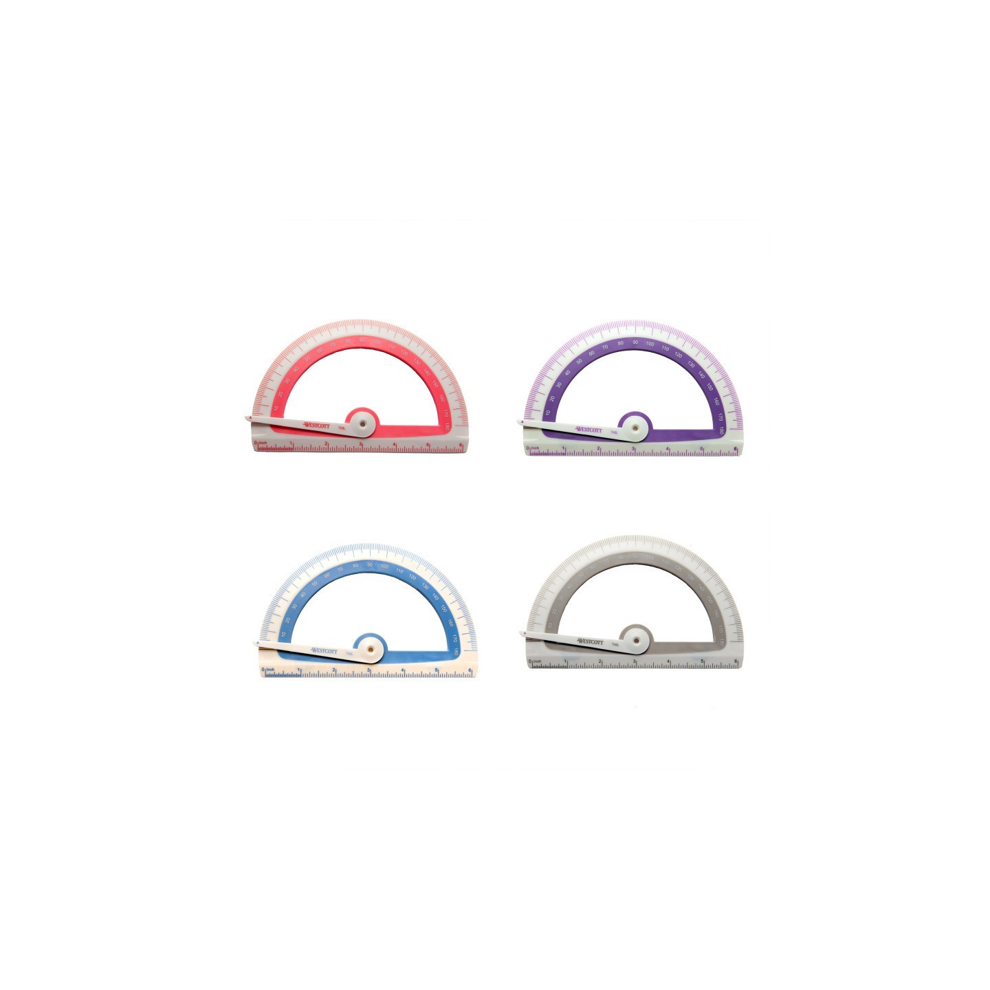 Westcott® Soft Touch School Protractor With Antimicrobial Product Protection, Plastic, 6 in Ruler Edge, Assorted Colors