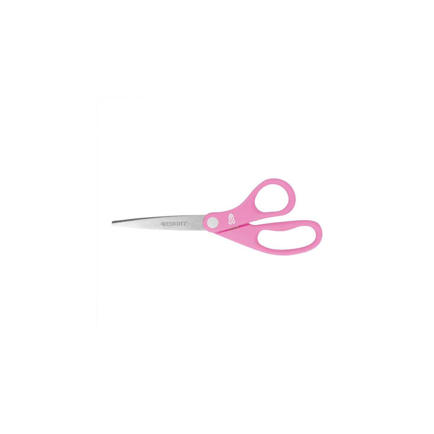 Westcott® All Purpose Pink Ribbon Scissors, Breast Cancer Awareness, 8 in Long, 3.5 in Cut Length, Straight Pink Handle