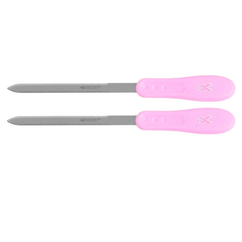 Westcott® Pink Ribbon Stainless Steel Letter Opener, Breast Cancer Awareness, 9 in, Pink, Set of 2