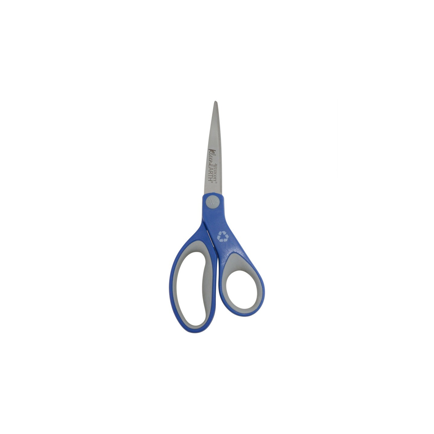 Westcott® Kleenearth Soft Handle Scissors, 8 in Long, 3.25 in Cut Length, Straight Blue/Gray Handle