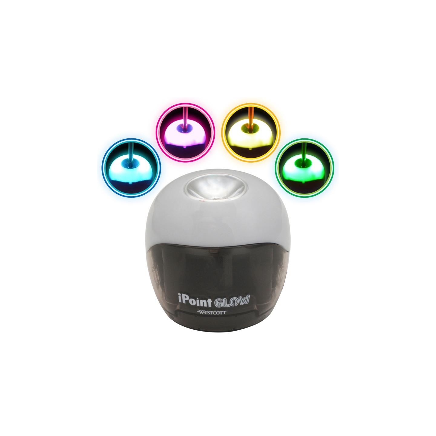 Westcott® iPoint® Glow Color Changing Battery Pencil Sharpener, Assorted Colors (No Color Choice)