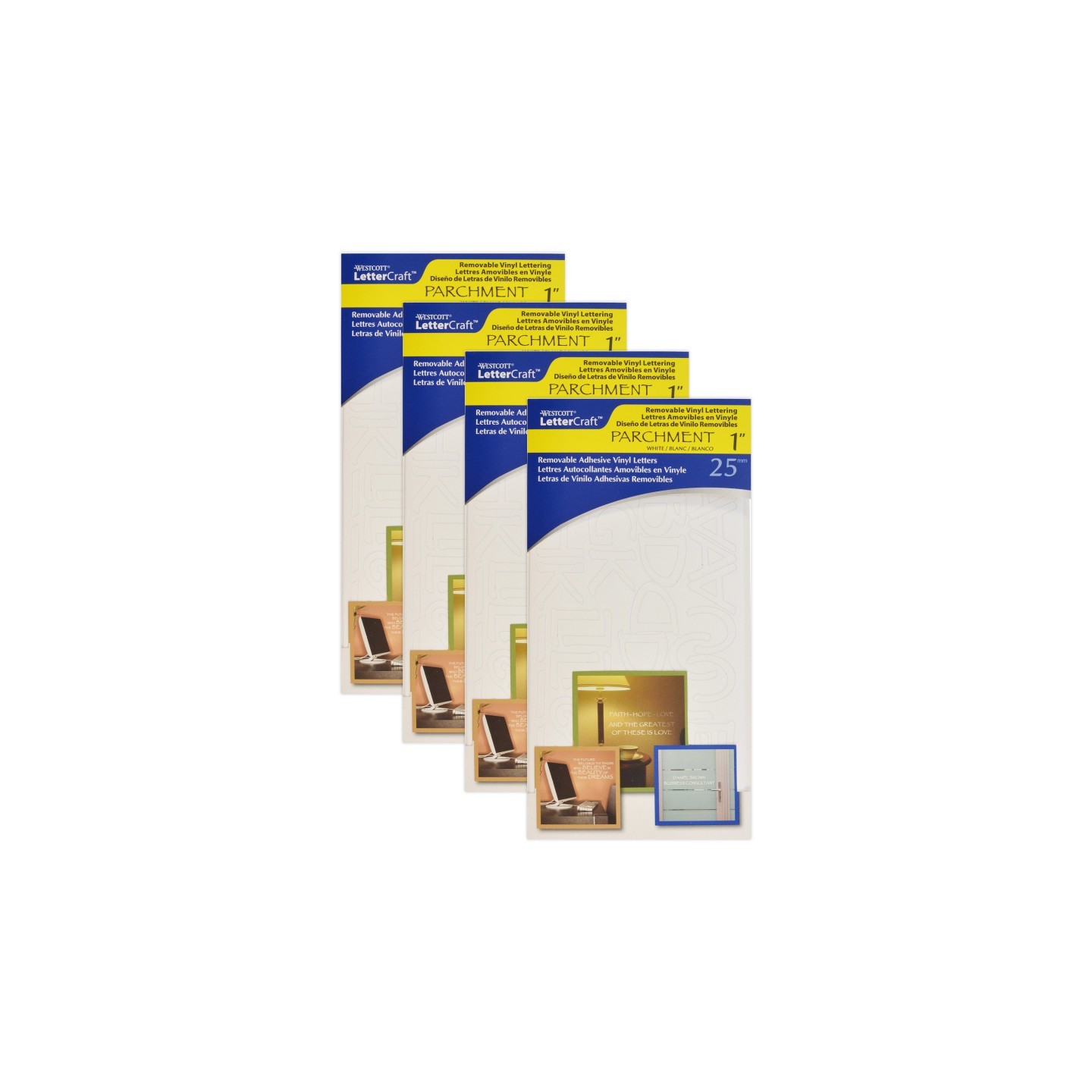 Westcott® LetterCraft Removable Vinyl Lettering, 1-Inch, Parchment, White, 140 Per Pack, 4 Packs