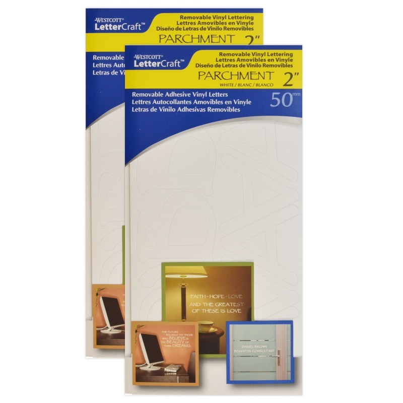 Westcott® LetterCraft Removable Vinyl Lettering, 2-Inch, Parchment, White, 98 Per Pack, 2 Packs