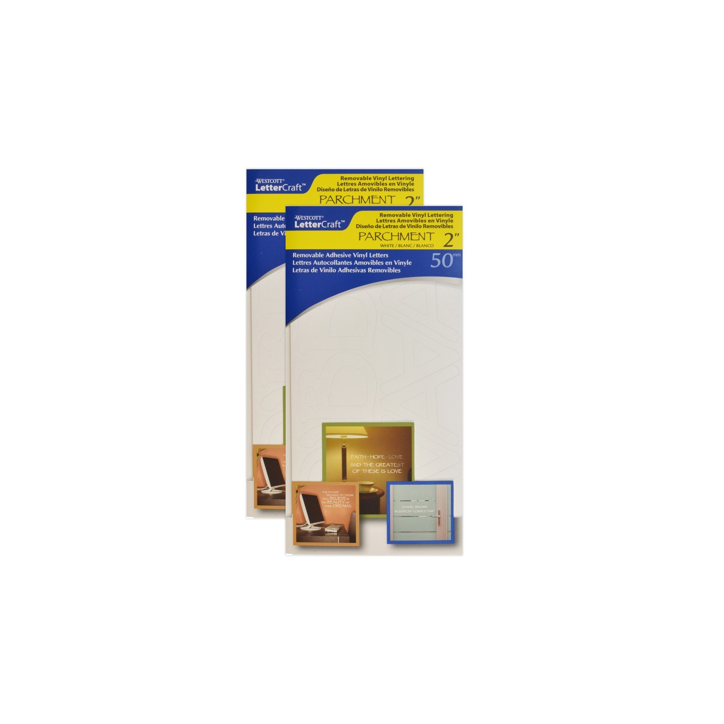 Westcott® LetterCraft Removable Vinyl Lettering, 2-Inch, Parchment, White, 98 Per Pack, 2 Packs