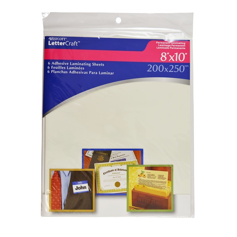 Westcott® Self-Adhesive Laminating Sheets, 8" x 10", 6-Pack