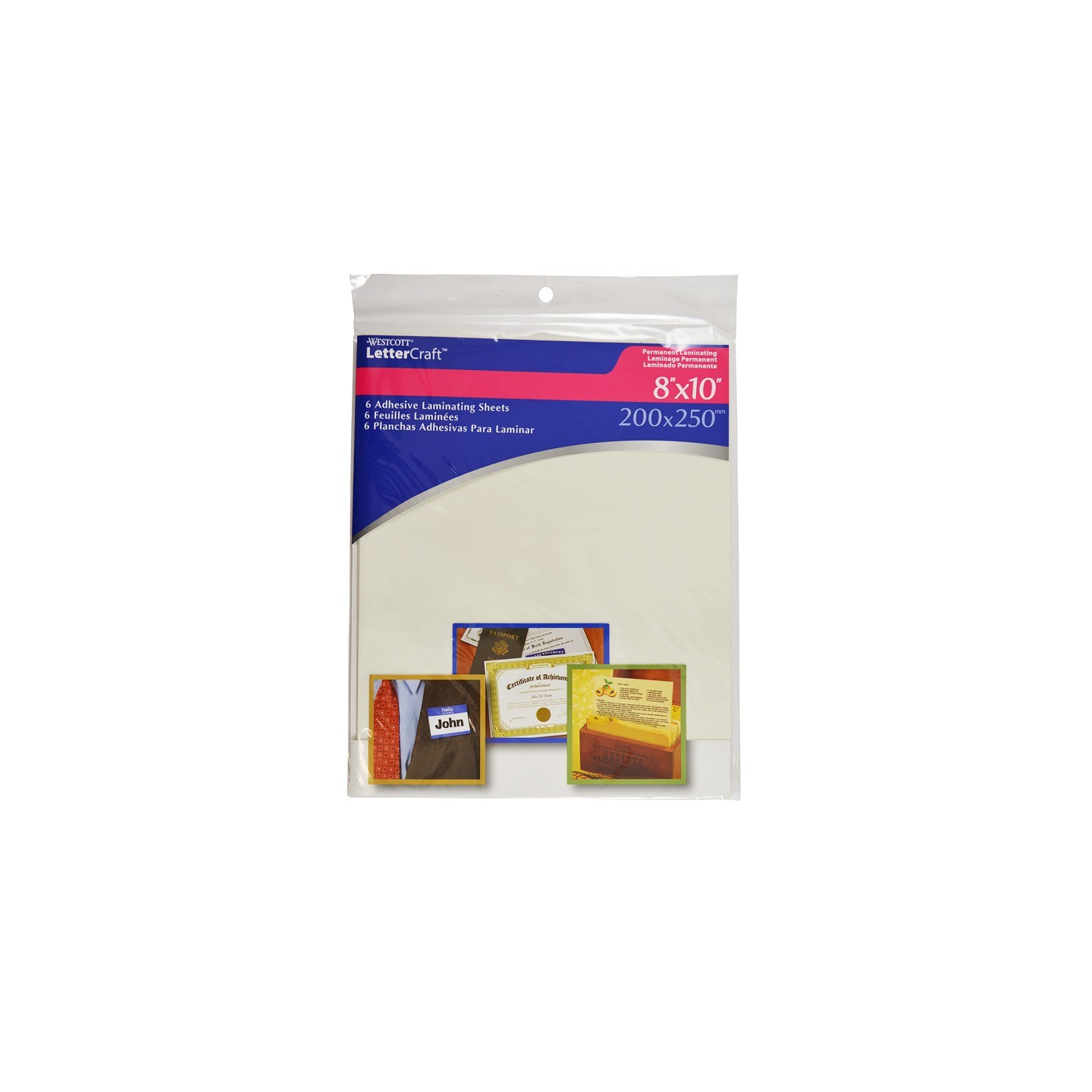 Westcott® Self-Adhesive Laminating Sheets, 8" x 10", 6-Pack