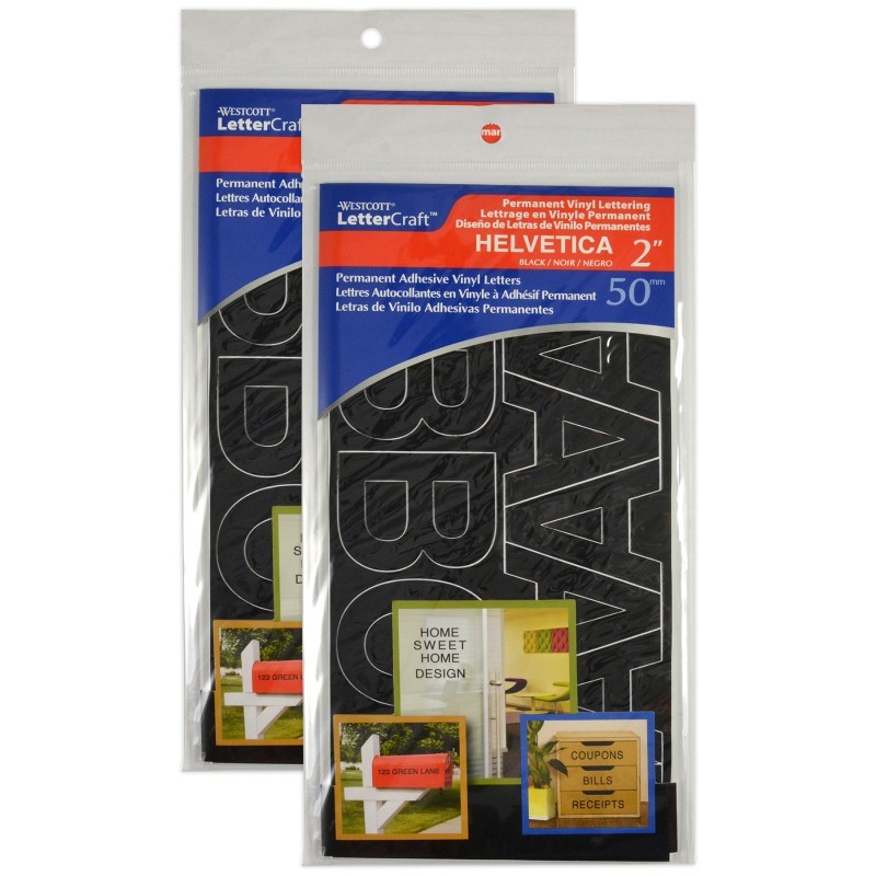Westcott® LetterCraft Permanent Vinyl Lettering, Helvetica, 2-Inch, Black, 116 Per Pack, 2 Packs