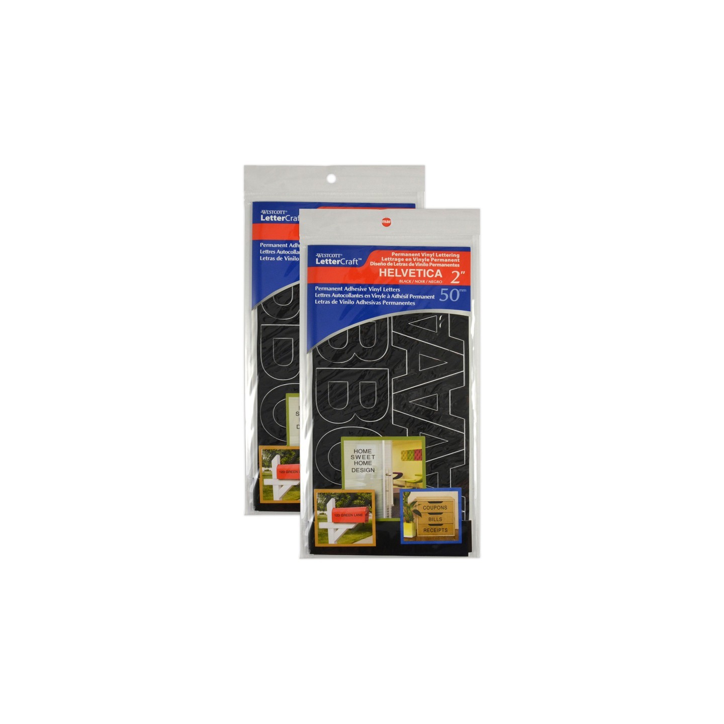 Westcott® LetterCraft Permanent Vinyl Lettering, Helvetica, 2-Inch, Black, 116 Per Pack, 2 Packs