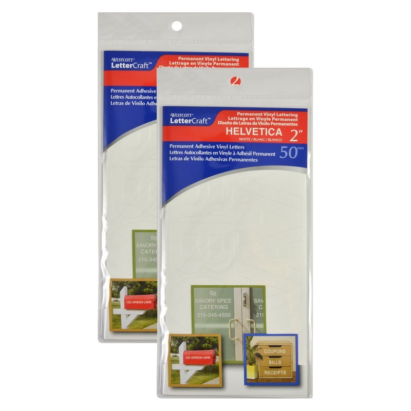 Westcott® LetterCraft Permanent Vinyl Lettering, Helvetica, 2-Inch, White, 116 Per Pack, 2 Packs