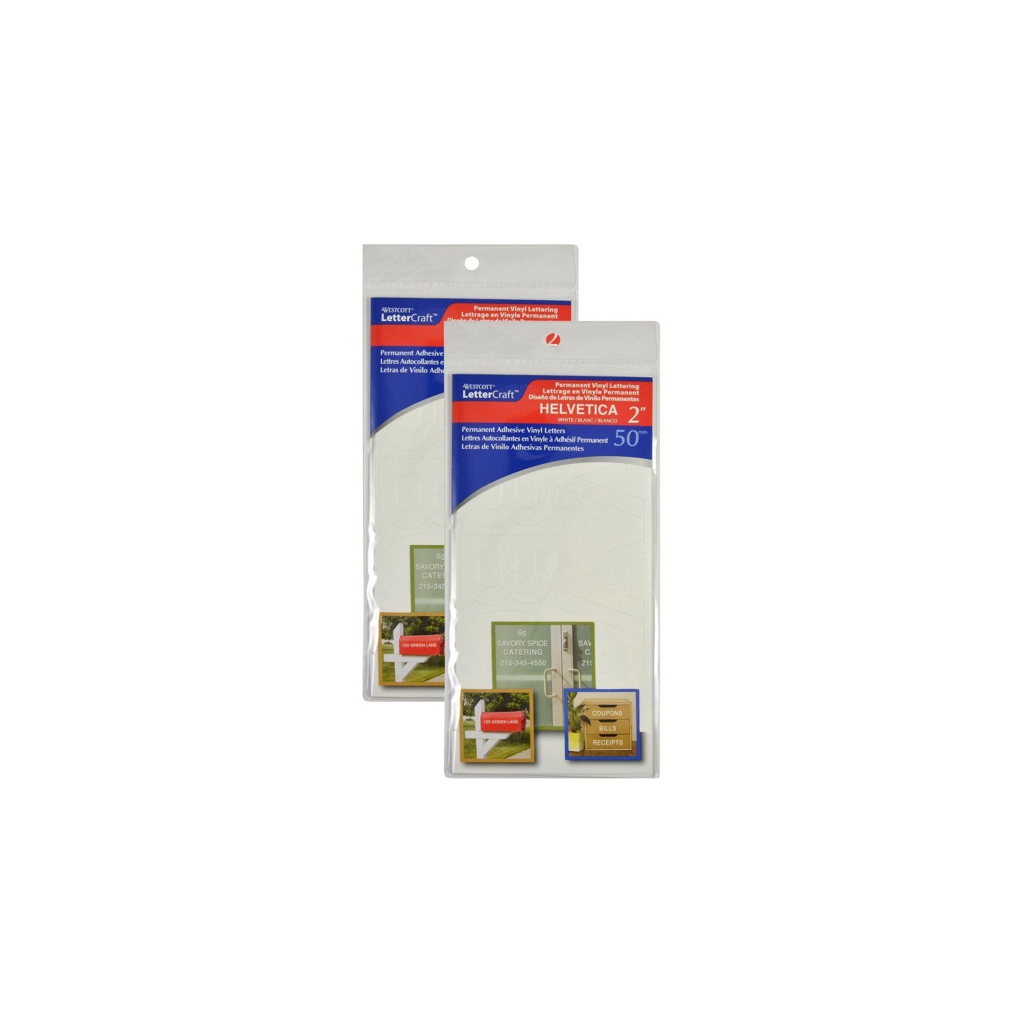 Westcott® LetterCraft Permanent Vinyl Lettering, Helvetica, 2-Inch, White, 116 Per Pack, 2 Packs