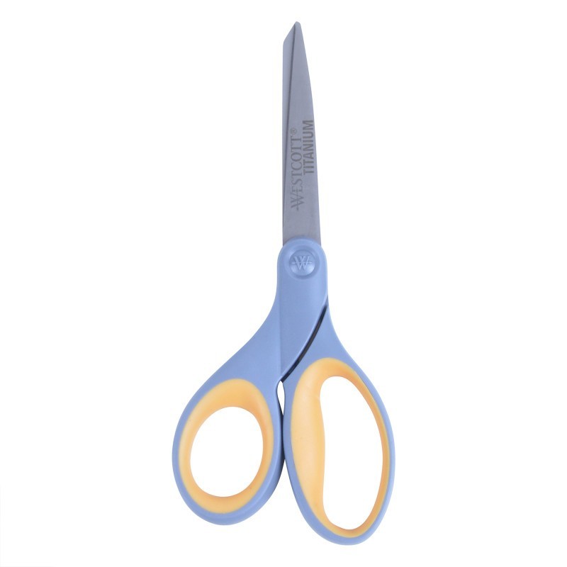 Westcott® Titanium Bonded Scissors, Left Handed, 8 in Long, 3.5 in Cut Length, Straight Gray/Yellow Handle
