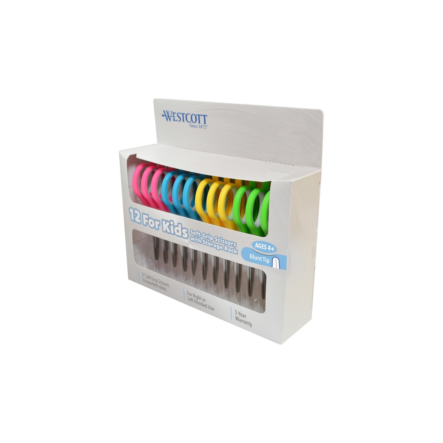 Westcott® Soft Handle 5" Kids Scissors Classpack with Storage Rack, Blunt, Pack of 12