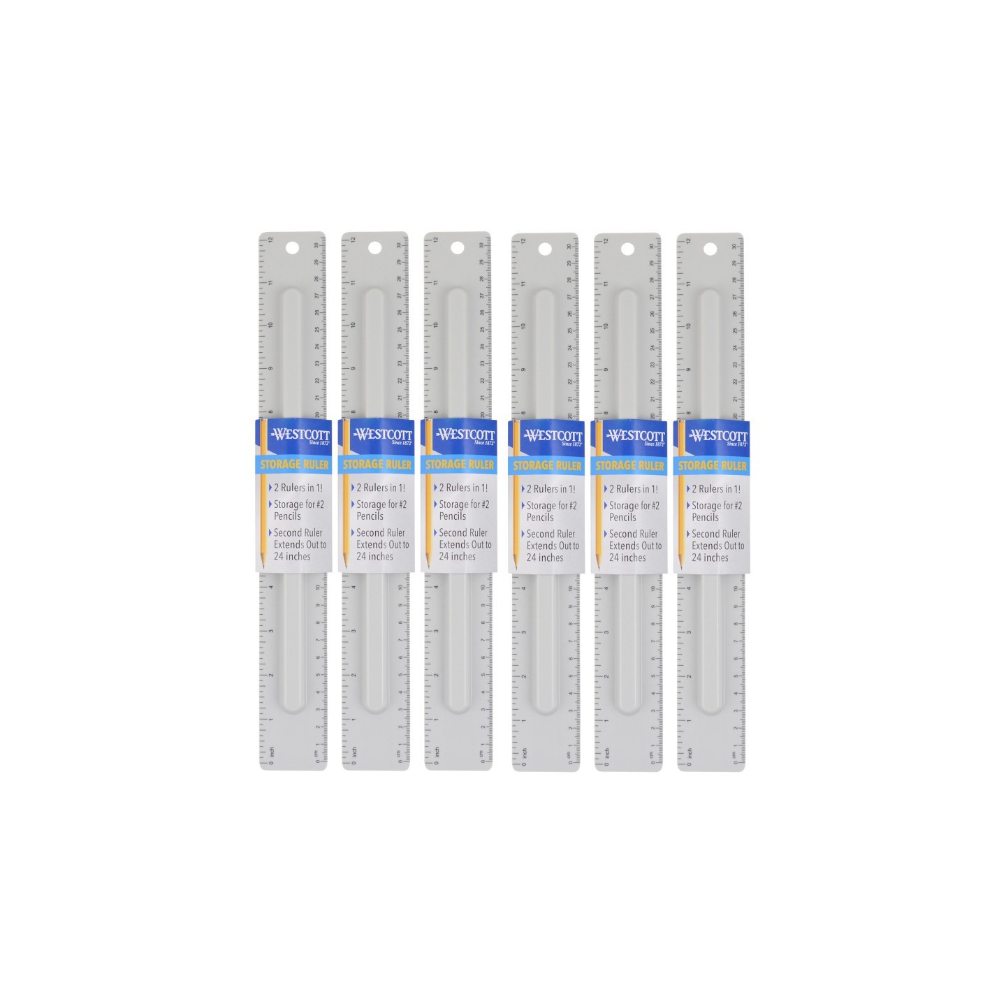Westcott® 2-Piece 12" Ruler with Pencil Storage, Pack of 6