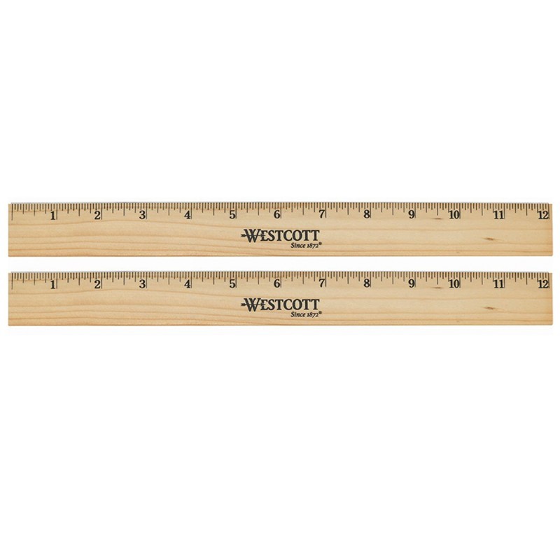 Westcott® Beveled Wood Ruler, Standard, 12 in Long, Natural Hardwood, 12 Per Pack, 2 Packs