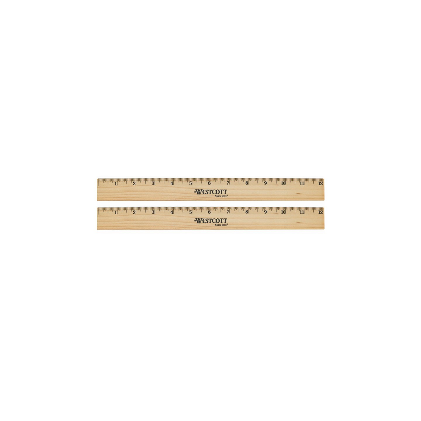 Westcott® Beveled Wood Ruler, Standard, 12 in Long, Natural Hardwood, 12 Per Pack, 2 Packs