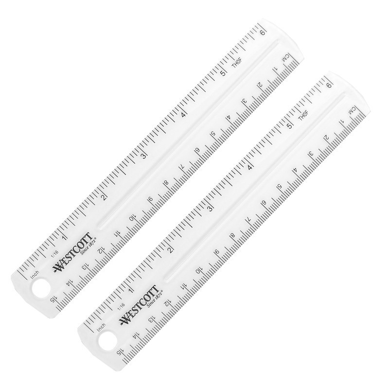 Westcott® Clear Flexible Acrylic Ruler, Standard/Metric, 6 in (15 Cm) Long, Clear, 12 Per Pack, 2 Packs
