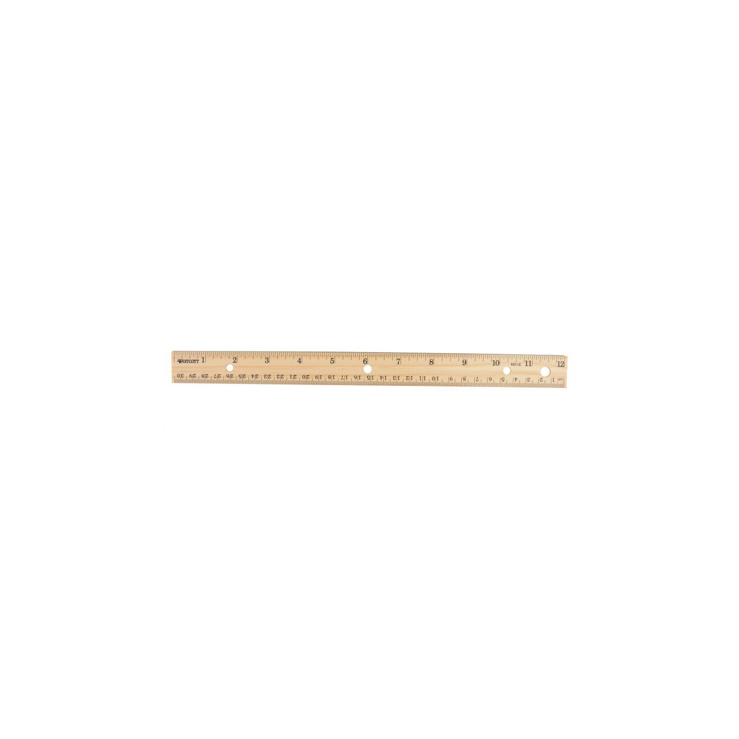 Westcott® Three-Hole Punched Wood Ruler, Standard/Metric, 12 in (30 Cm) Long, Natural Wood, 36 Per Pack