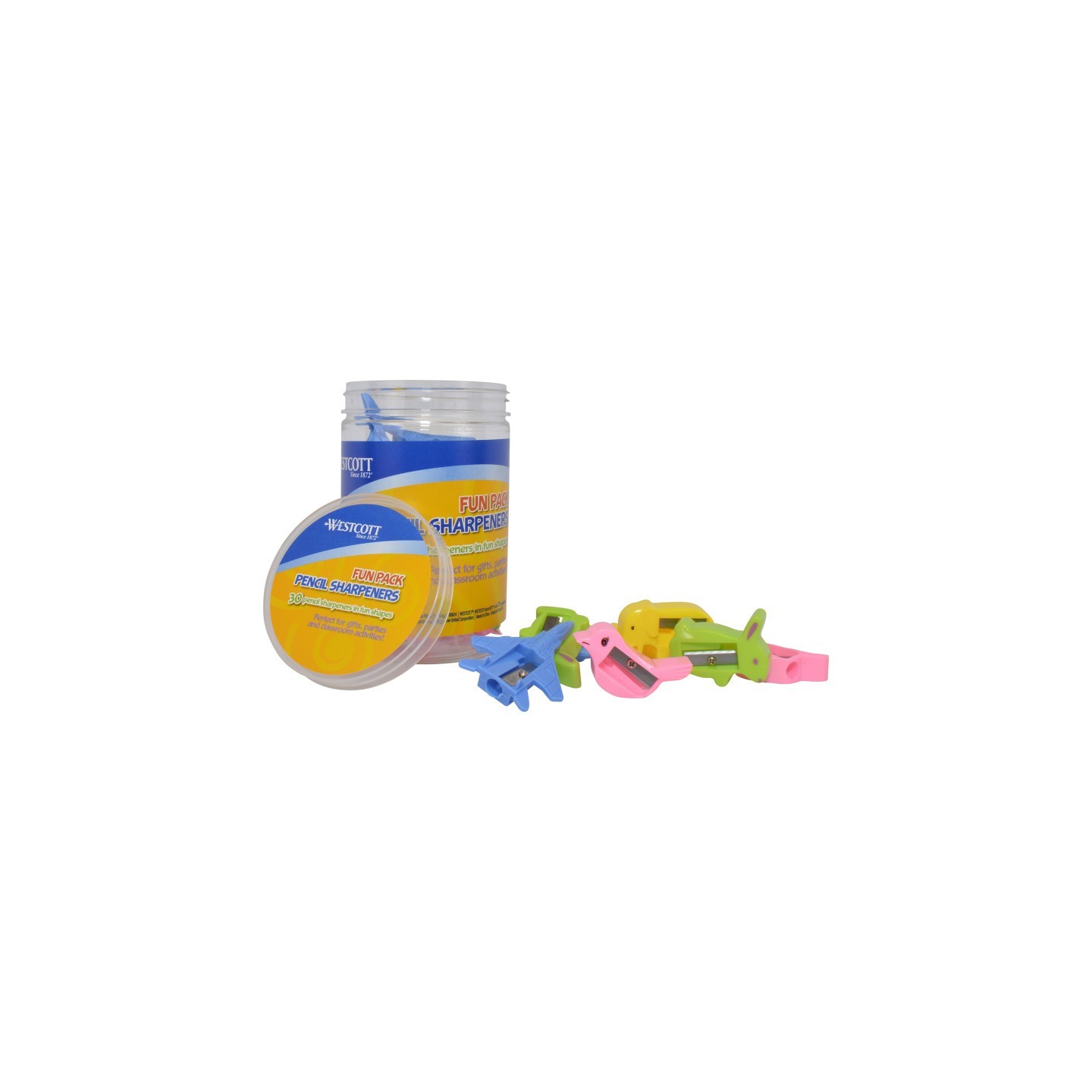 Westcott® Manual Pencil Sharpeners Fun Pack, Assorted Shapes, 30 Count