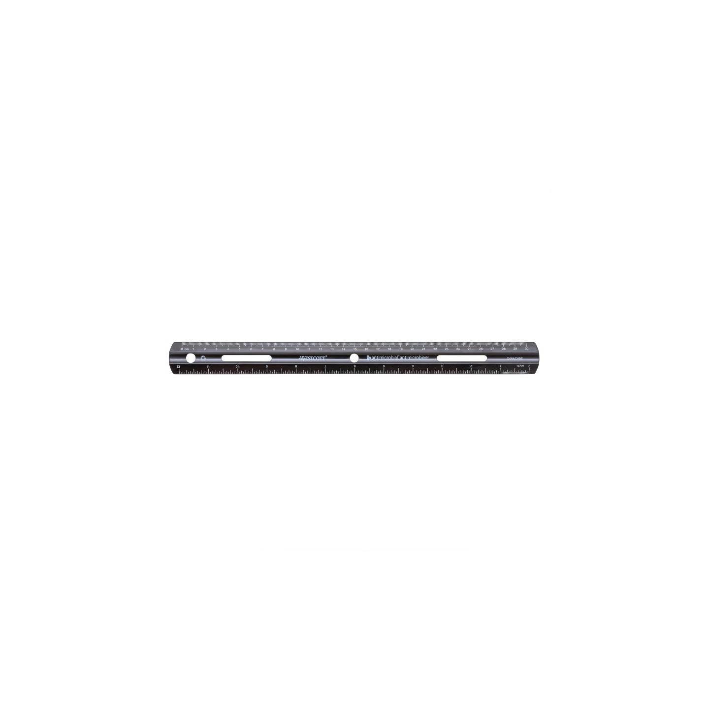 Westcott® Recycled Plastic Ruler, Standard/Metric, 12 in, Black