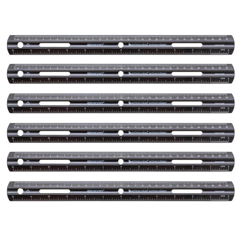 Westcott® Recycled Plastic Ruler, Standard/Metric, 12 in, Black, Set of 6