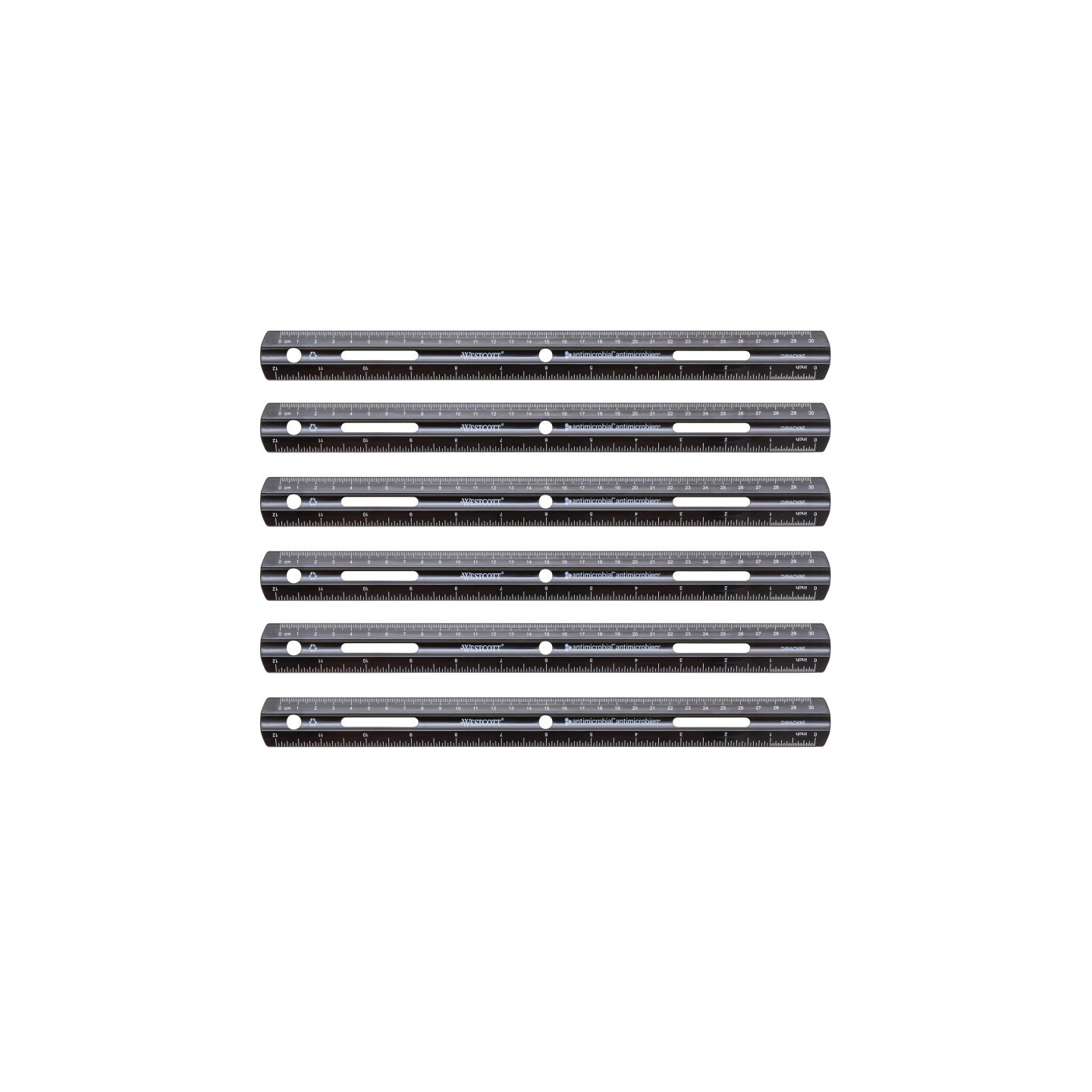 Westcott® Recycled Plastic Ruler, Standard/Metric, 12 in, Black, Set of 6