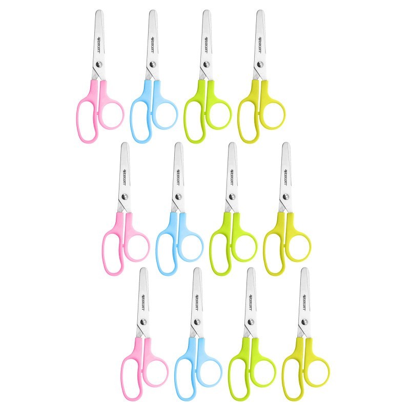Westcott® Value Kids Scissors, Blunt, 5", Assorted Colors, Pack of 12