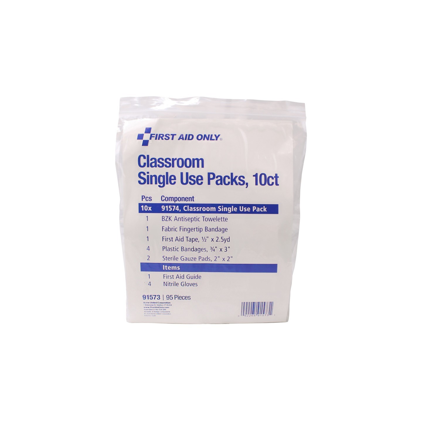 First Aid Only® Classroom Single Use First Aid Kits, 10-Pack
