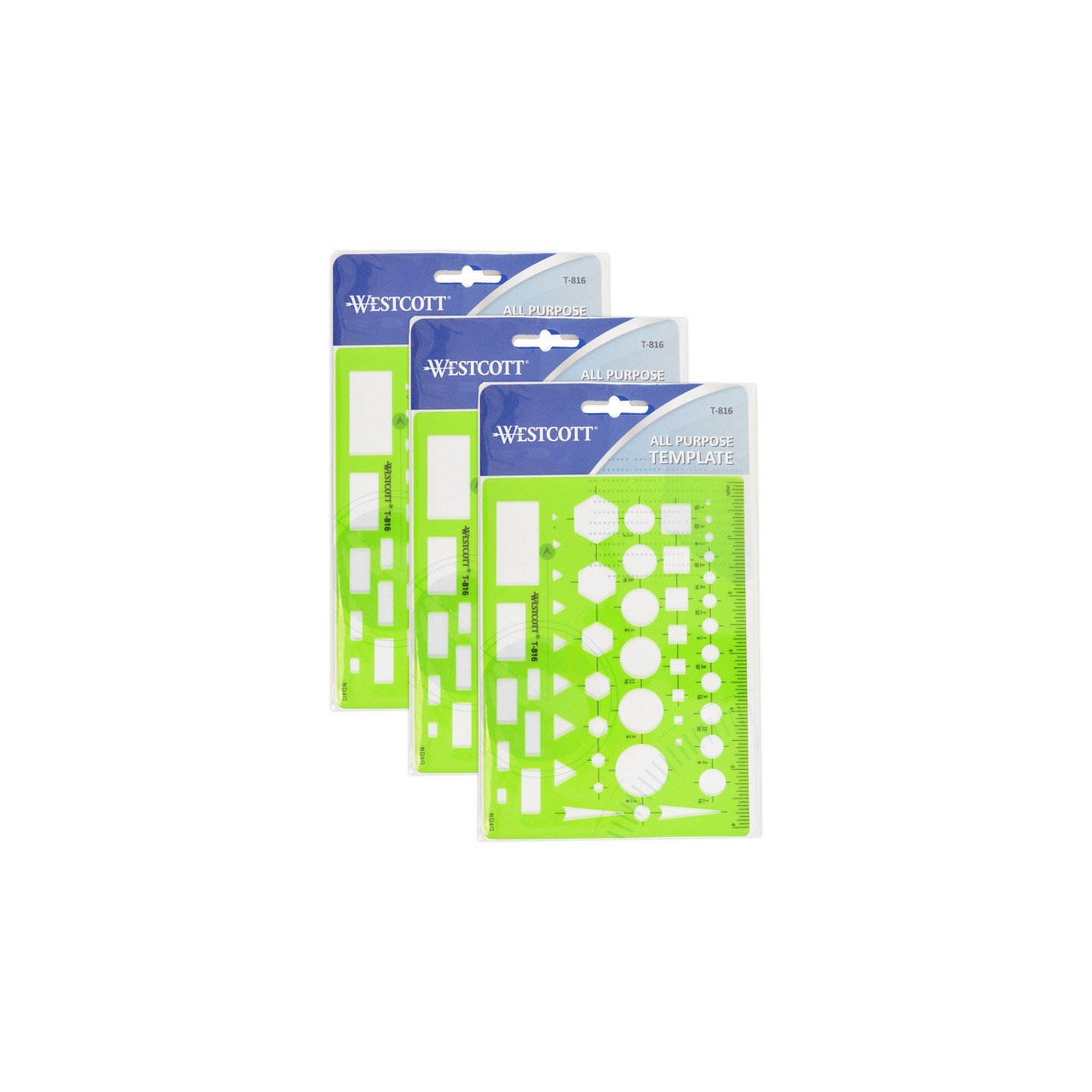 Westcott® General Purpose Drawing Template, Pack of 3