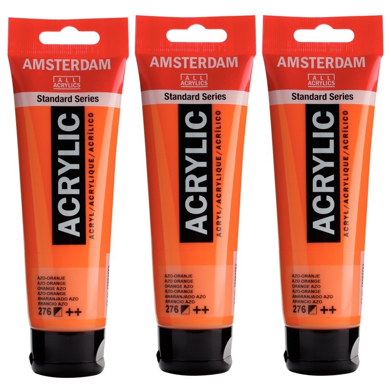 Amsterdam Standard Acrylic Paint, 120ml, Azo Orange 276, Pack of 3