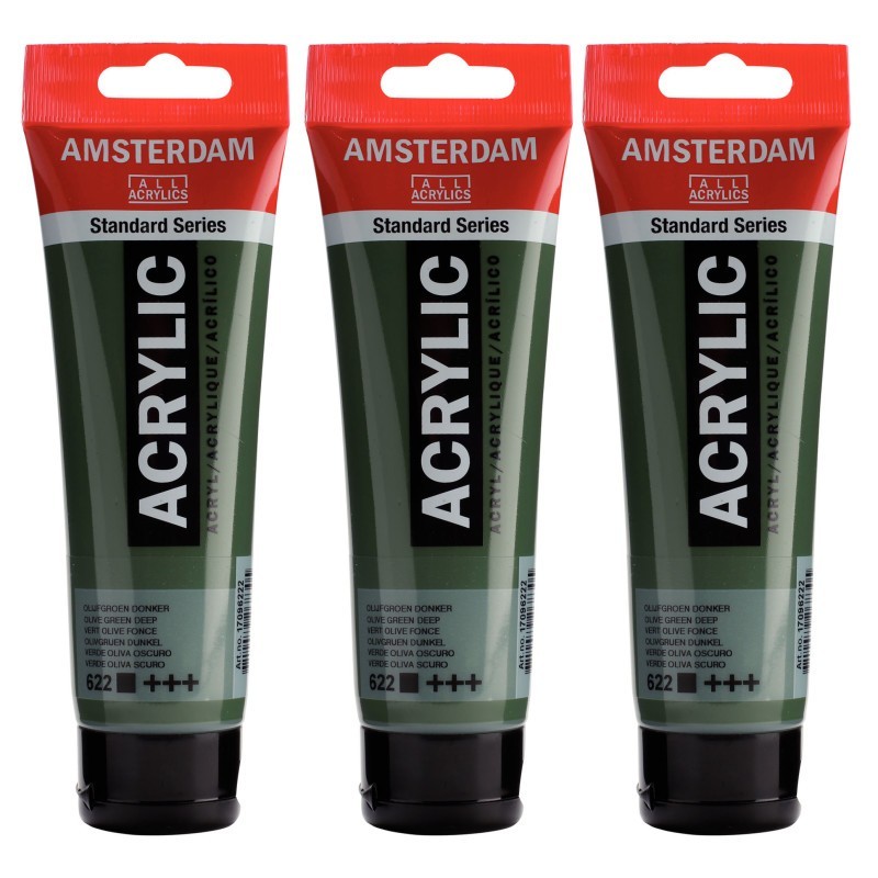 Amsterdam Standard Acrylic Paint, 120ml, Olive Green Deep 622, Pack of 3