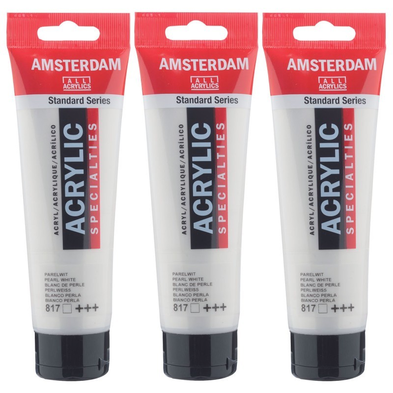 Amsterdam Standard Acrylic Paint, 120ml, Pearl White 817, Pack of 3