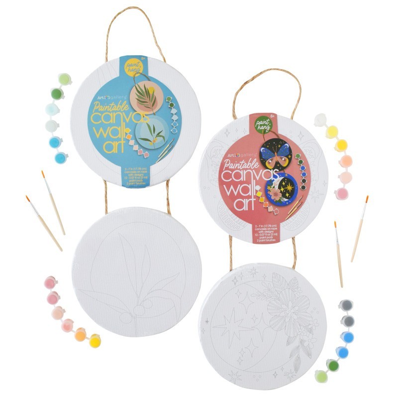 Art 101 Paintable Circle 7" Hanging Canvas Wall Art 2-Pack